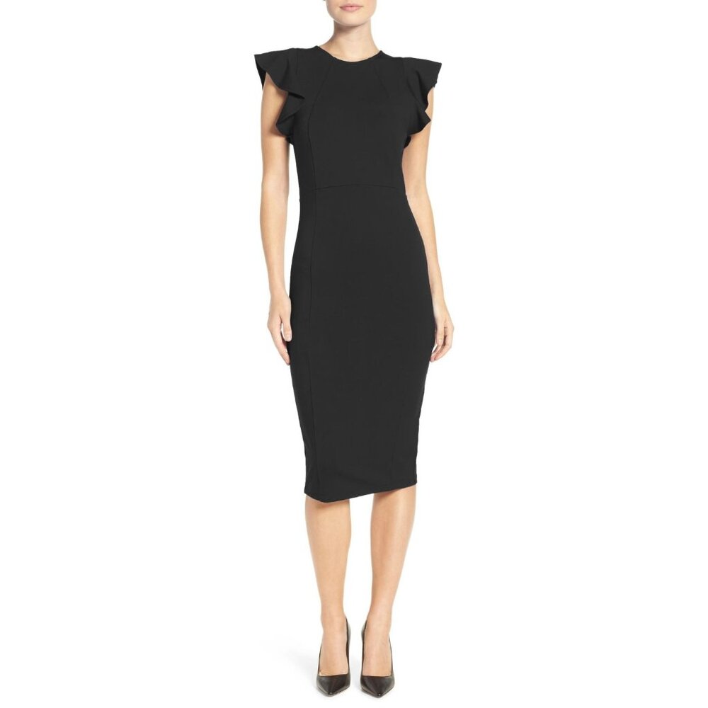 Felicity & Coco Capriana Ruffle Sheath Dress - Black - Size Large